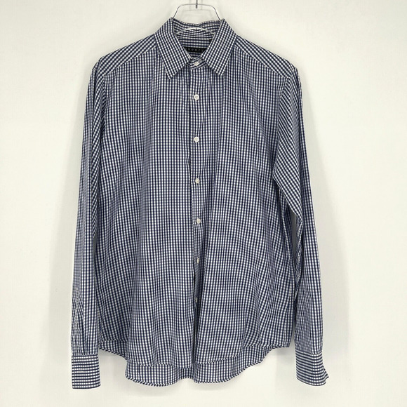 Theory Shirt Mens M Button Down Checkered Plaid Blue White Work Career Collared - Picture 1 of 5
